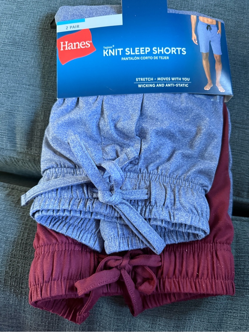 Hanes Knit Sleep Shorts - Heather Blue & Navy
